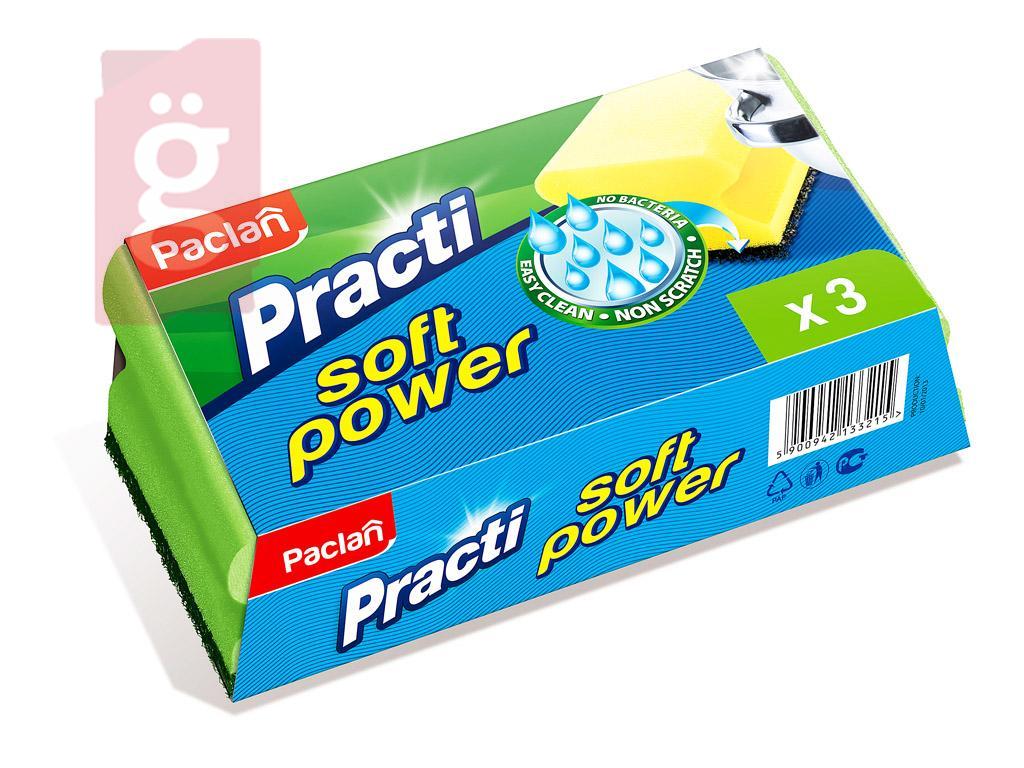 Kép a(z) Paclan Practi Soft Power Szivacs 3db/csomag (Műanyag dörzsi résszel a karcolás mentes tisztításért!) nevű termékről