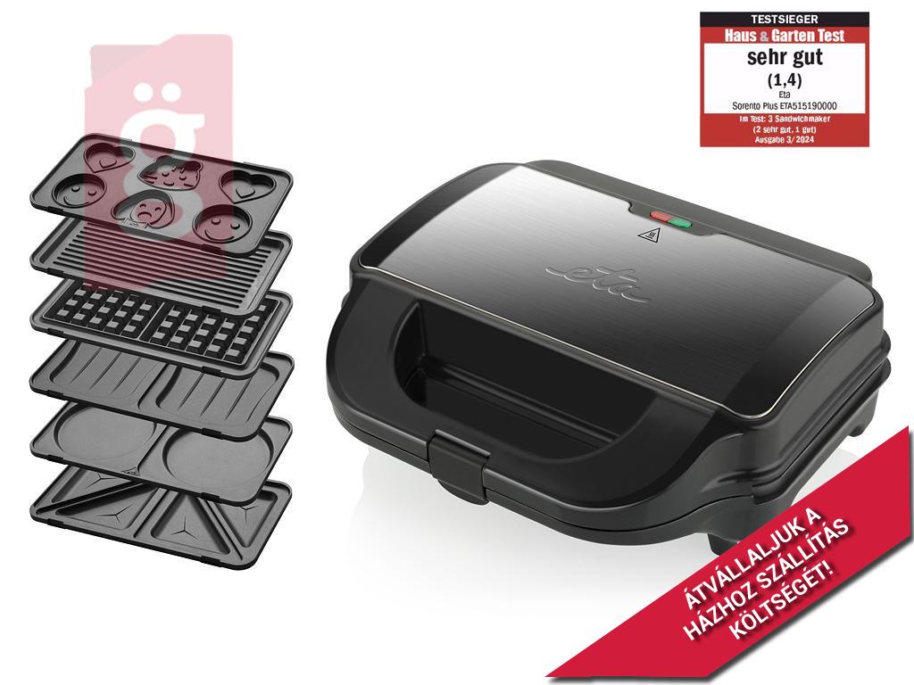 Kép a(z) Szendvicssütő ETA 5151 Sorento Plus 6 cserélhető tapadásmentes lappal 900W / 515190000 rozsdamentes nevű termékről