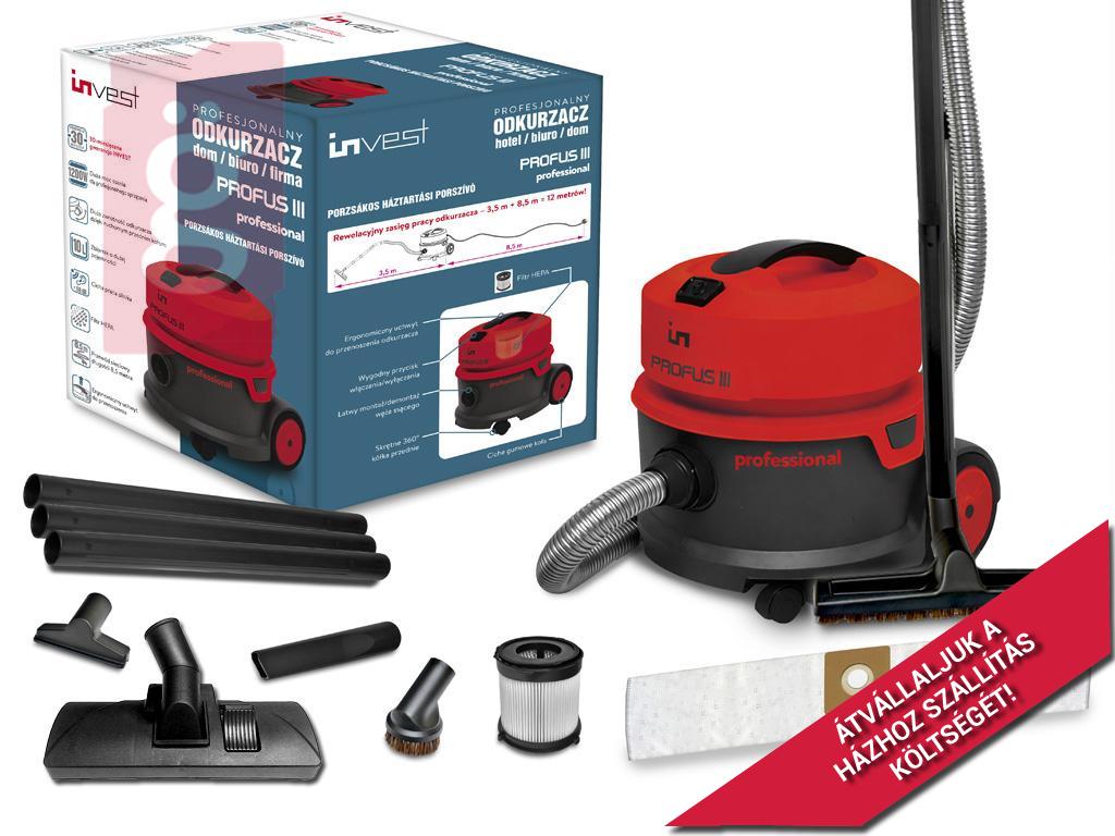 Kép a(z) INVEST PROFUS III porzsákos ipari porszívó 10L 1200W / INC-ODK-002/2025 nevű termékről