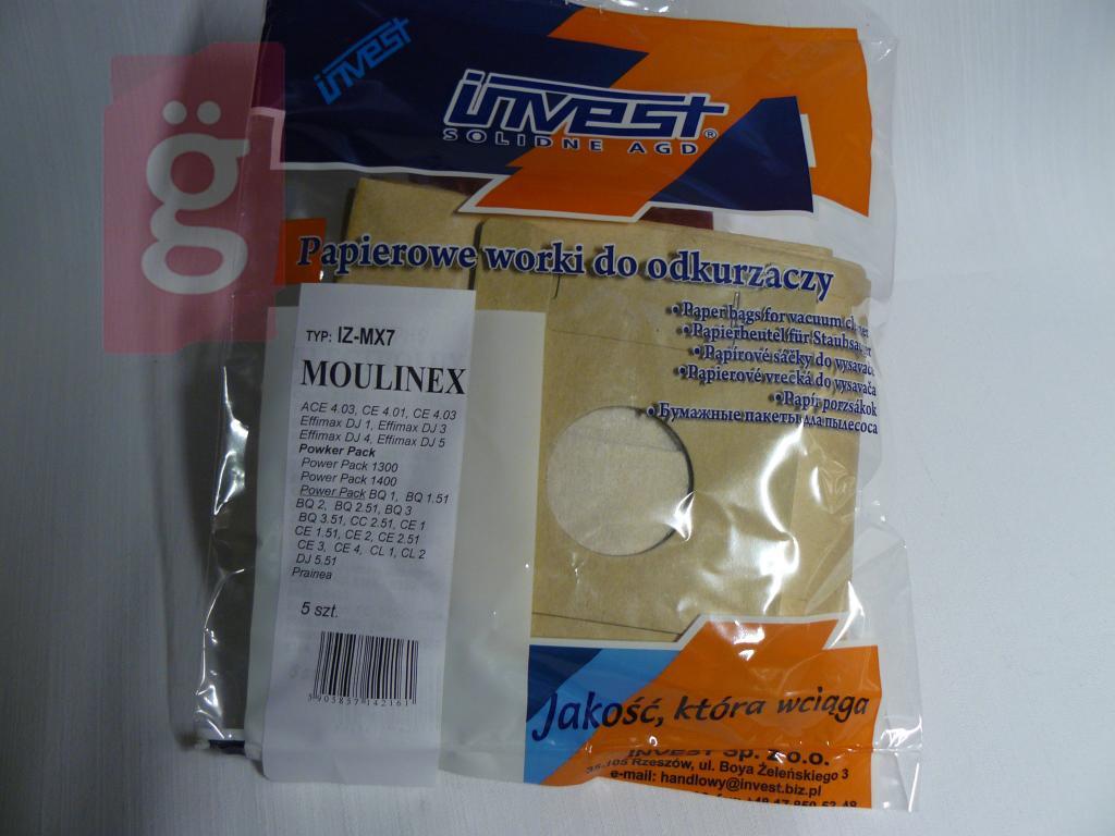 Kép a(z) IZ-MX7 Invest Moulinex Pover Pack stb. Kompatibilis papír porzsák (5db/csomag) nevű termékről