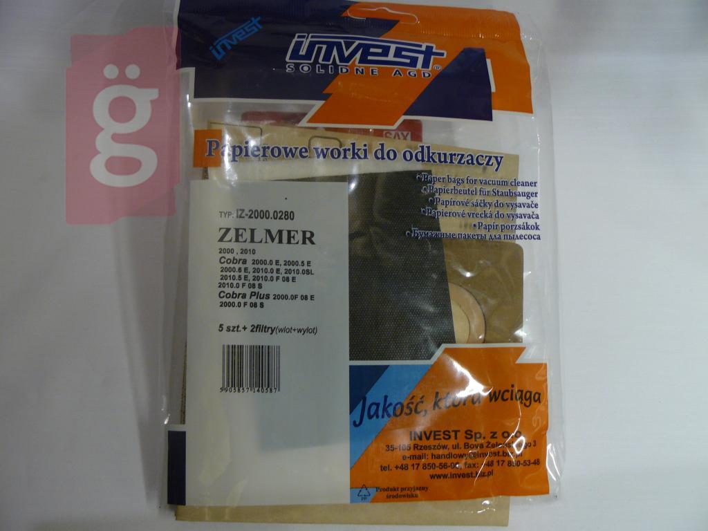 Kép a(z) IZ-2000.0280 Invest Zelmer 2000 Kompatibilis papír porzsák (5db+2filter/csomag) nevű termékről