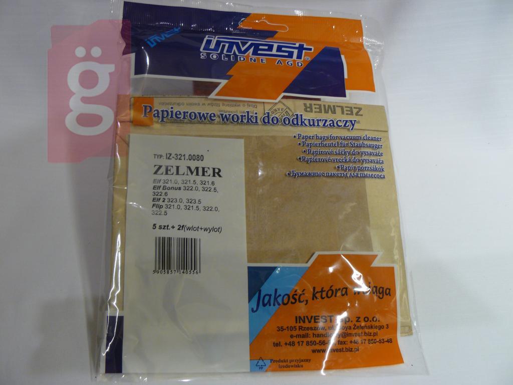 Kép a(z) IZ-321.0080 Invest Zelmer Flip Cobra stb.Kompatibilis papír porzsák (5db+2filter/csomag) nevű termékről