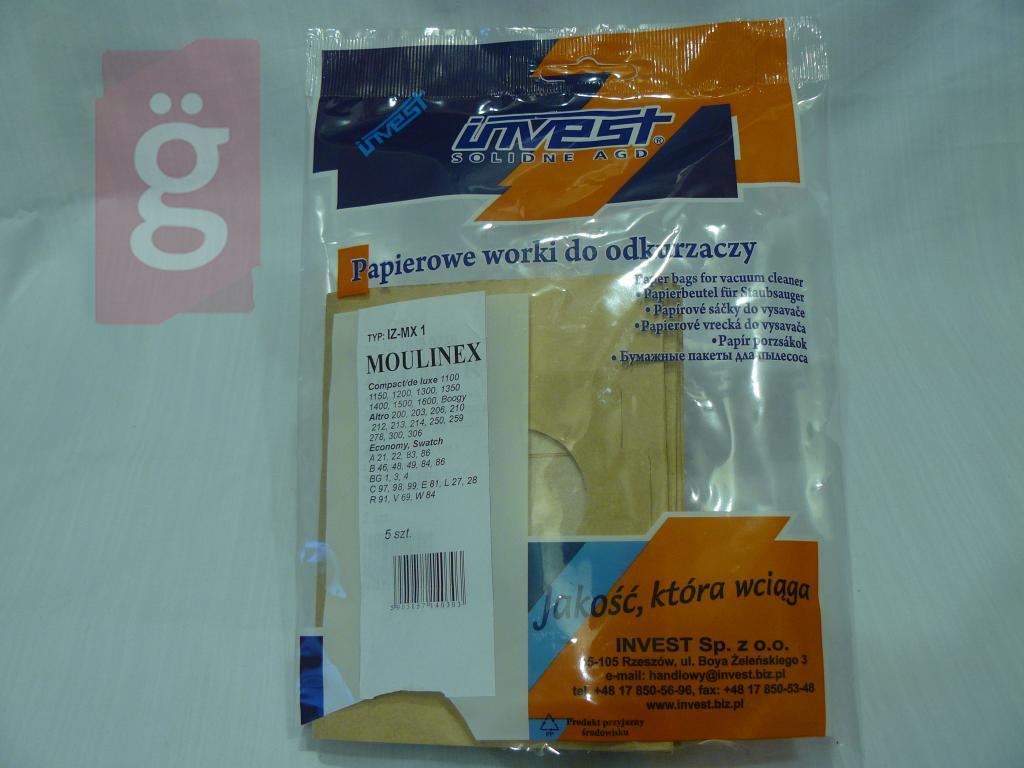 Kép a(z) IZ-MX1 Moulinex Invest Kompatibilis papír porzsák (5db/csomag) Helyette: IZ-MX1S  nevű termékről