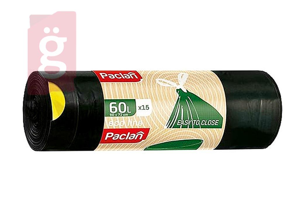 Kép a(z) Paclan Ecoline Zárszalagos szemeteszsák 60l (15db/tekercs) 60cmx72cm 25my Újrahsznosított anyagból készült! nevű termékről