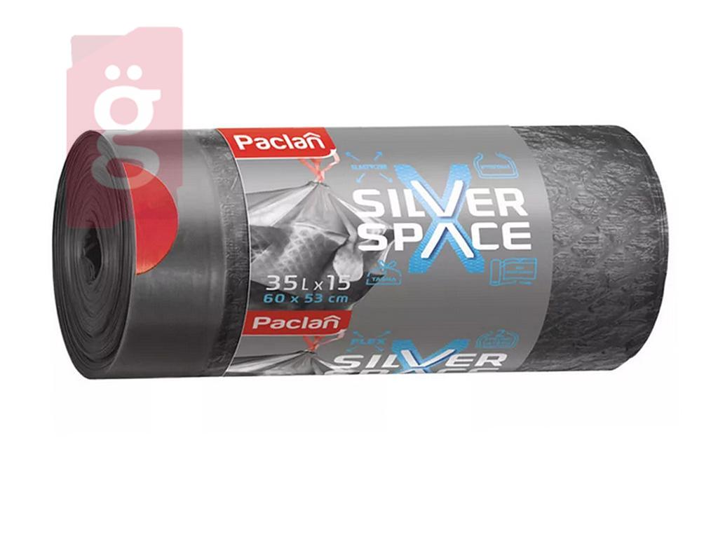 Kép a(z) Paclan Silver Space Zárószalagos Szemeteszsák 35l (15db/tekercs) 53cmx60cm 28my (Rugalmas, 2 rétegű, szakadásálló.) nevű termékről