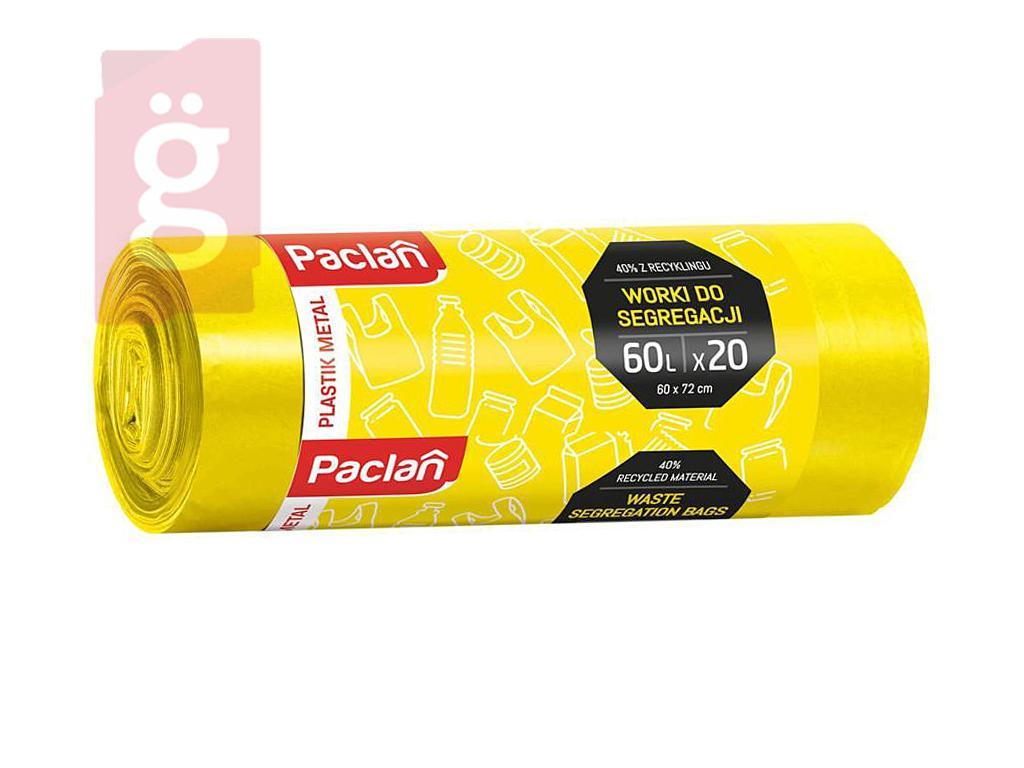 Kép a(z) Paclan Szelektív Műanyag Gyűjtő Szemeteszsák 60L (20db/tekercs) 60cmx72cm 11my nevű termékről