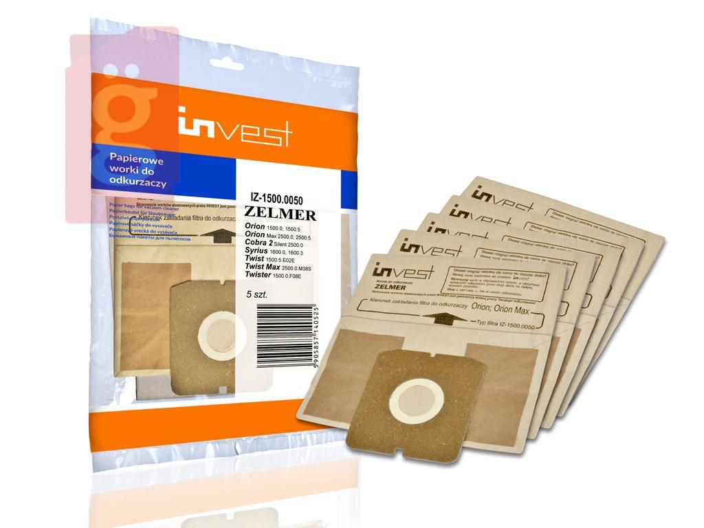 Kép a(z) IZ-1500.0055 Invest ZELMER Orion Twister Twist stb.Kompatibilis papír porzsák (5db/csomag) nevű termékről